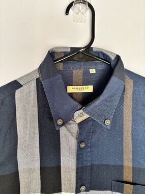 Burberry London Men's Blue Plaid Button-Down Shirt